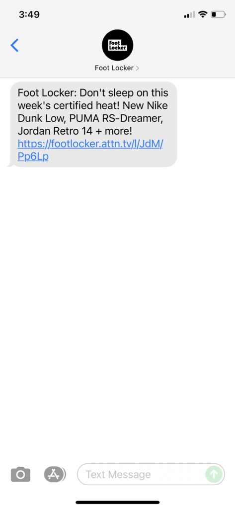 Foot Locker Text Message Marketing Example - 10.10.2021