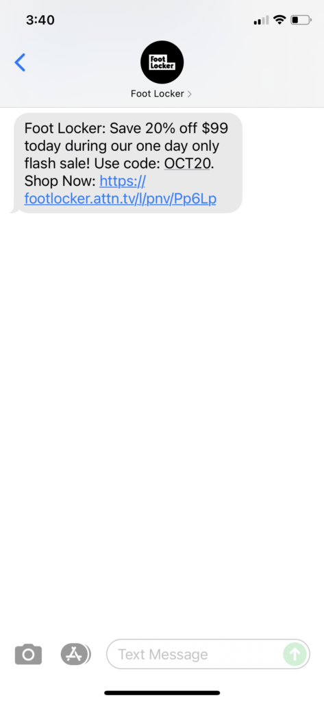 Foot Locker Text Message Marketing Example - 10.11.2021