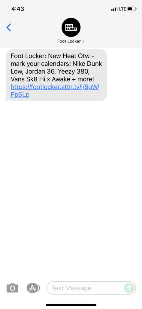 Foot Locker Text Message Marketing Example - 10.19.2021