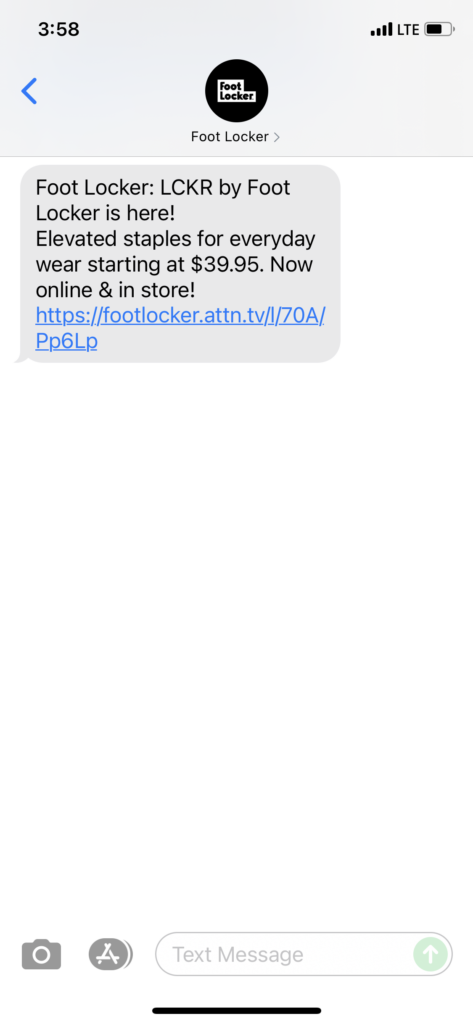 Foot Locker Text Message Marketing Example - 10.20.2021