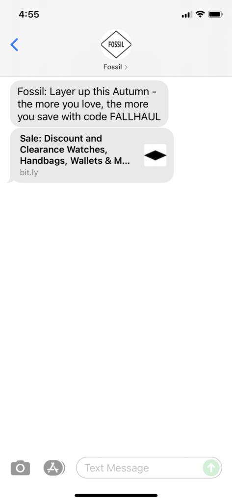Fossil Text Message Marketing Example - 10.04.2021