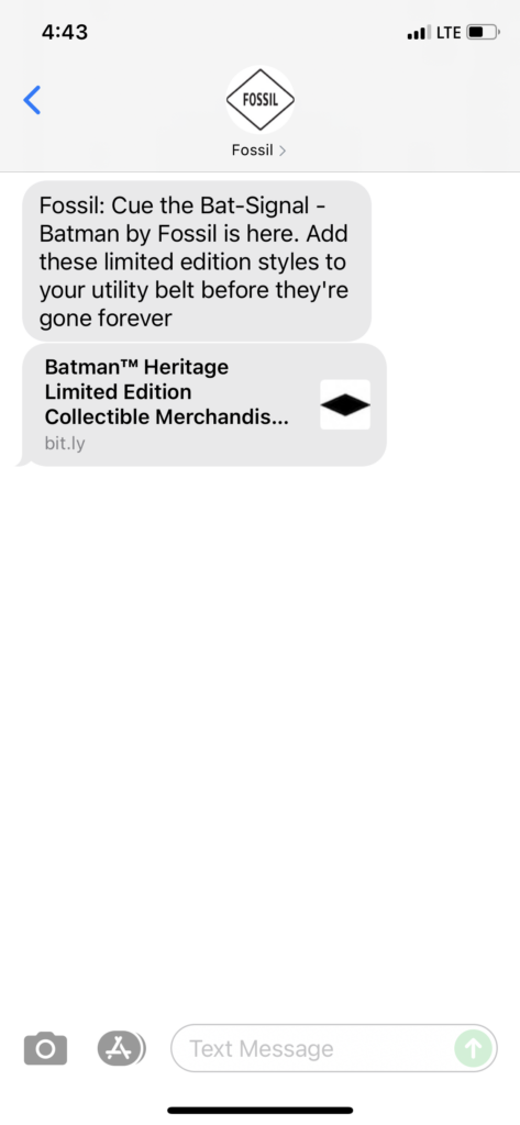 Fossil Text Message Marketing Example - 10.19.2021