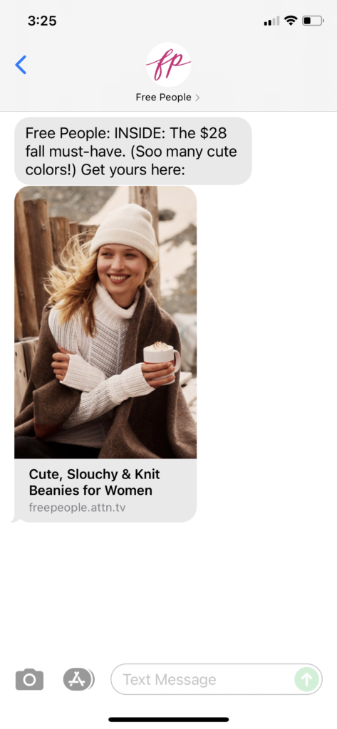 Free People Text Message Marketing Example - 10.12.2021