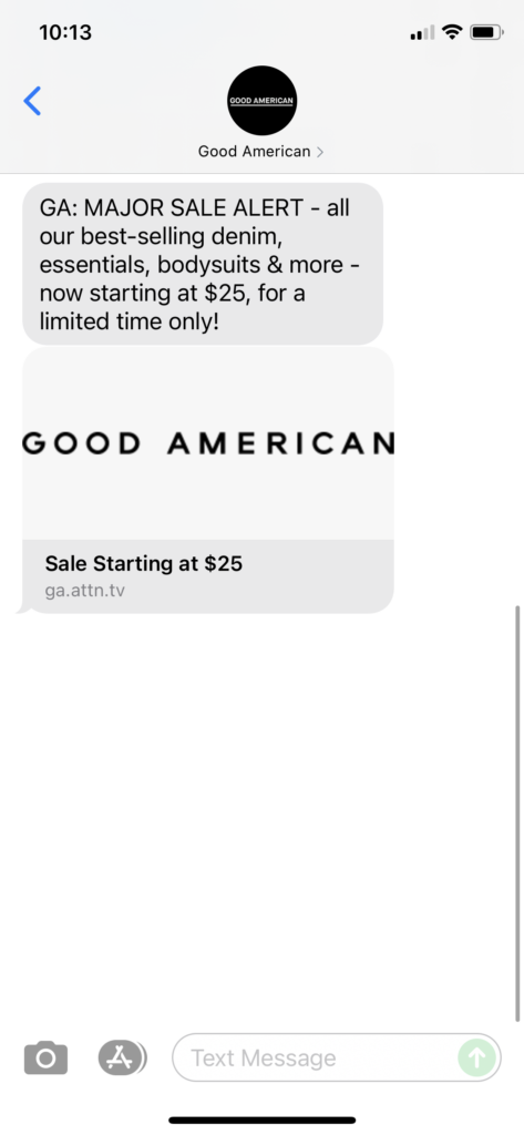 Good American Text Message Marketing Example - 10.08.2021