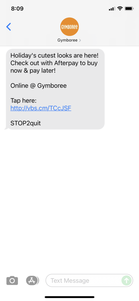 Gymboree Text Message Marketing Example - 09.29.2021