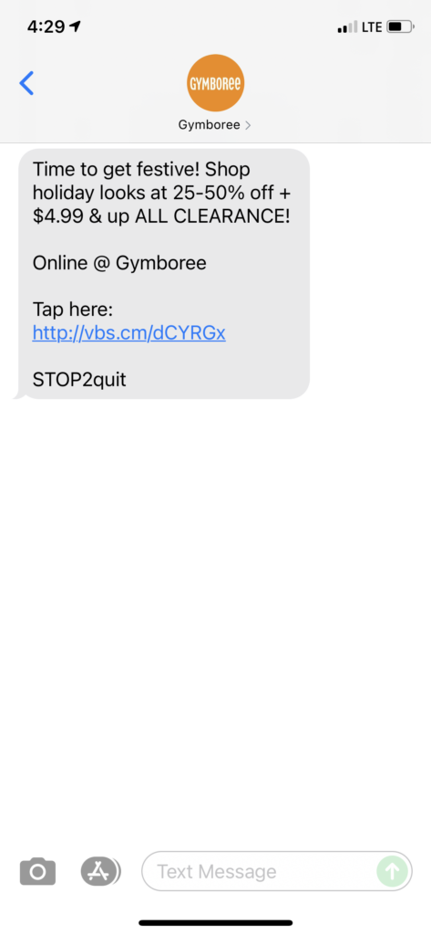 Gymboree Text Message Marketing Example - 10.19.2021