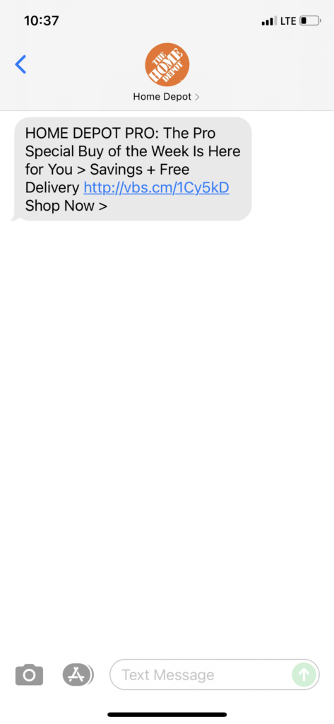 Home Depot Text Message Marketing Example - 10.25.2021