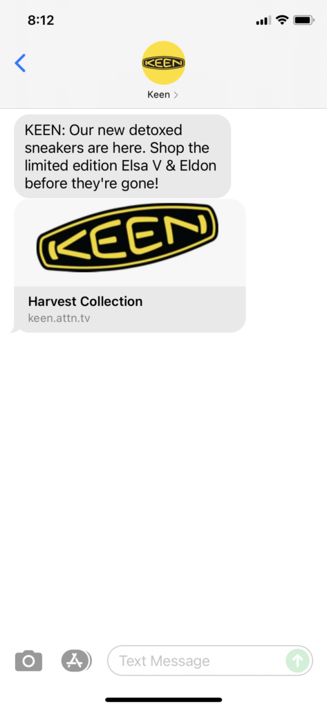 Keen Text Message Marketing Example - 09.29.2021