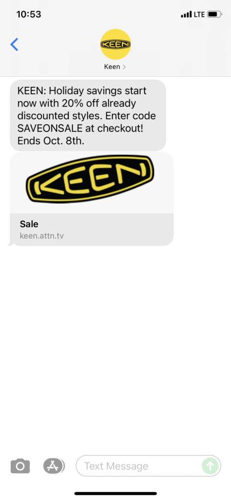 Keen Text Message Marketing Example - 10.06.2021