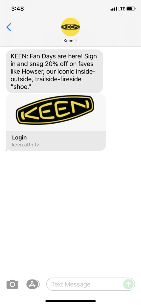 Keen Text Message Marketing Example - 10.21.2021