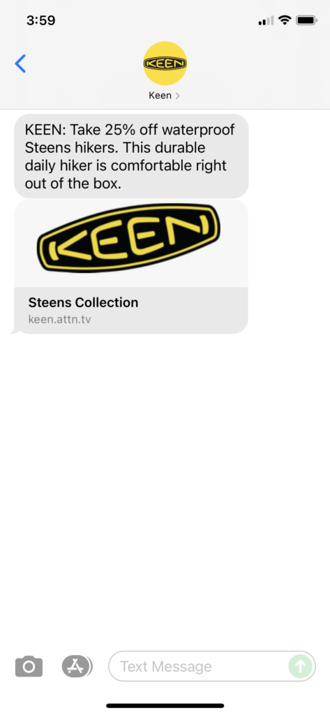 Keen Text Message Marketing Example - 10.28.2021