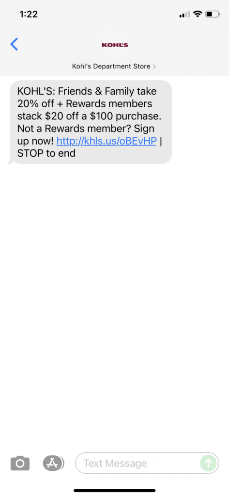 Kohl's Text Message Marketing Example - 09.30.2021