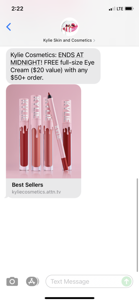 Kylie Skin & Cosmedics Text Message Marketing Example - 10.03.2021