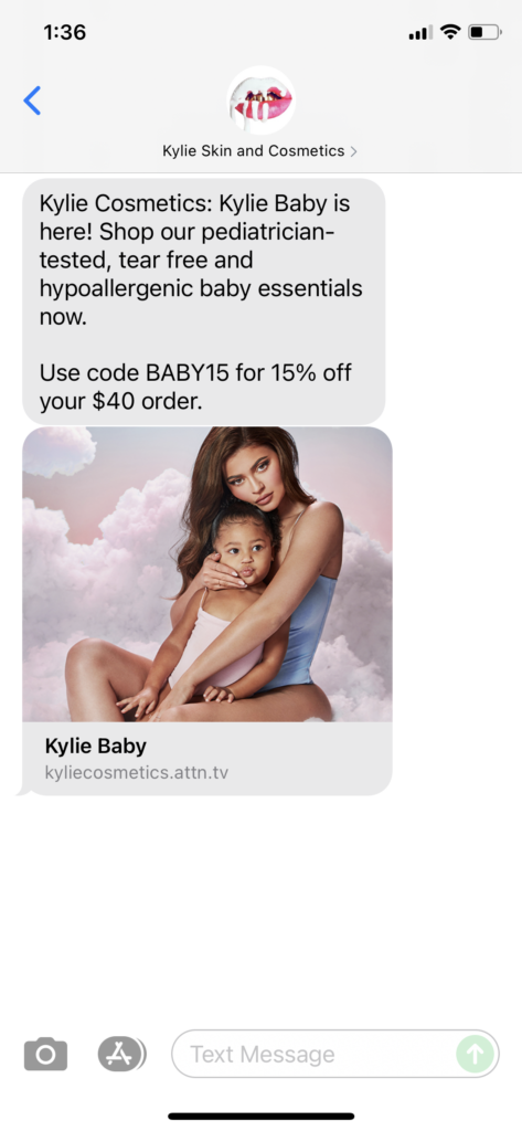 Kylie Skin and Cosmetics Text Message Marketing Example - 09.28.2021