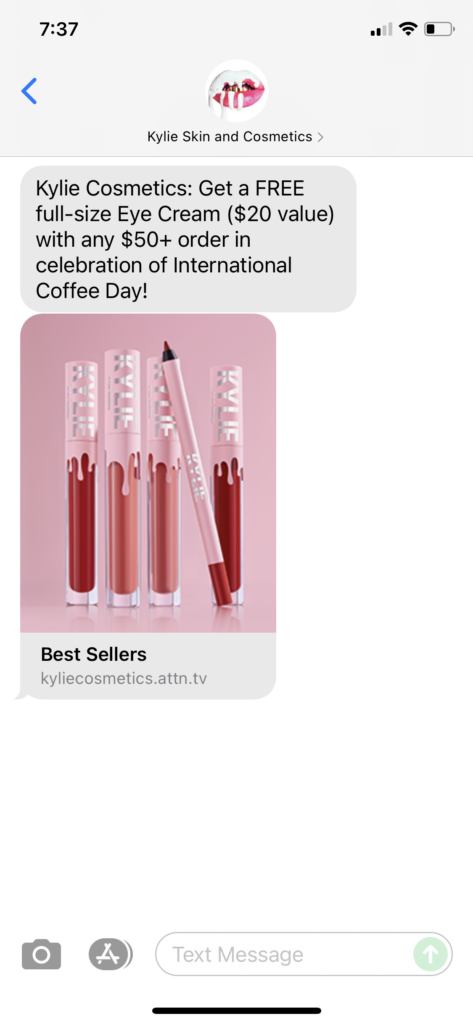 Kylie Skin and Cosmetics Text Message Marketing Example - 10.01.2021