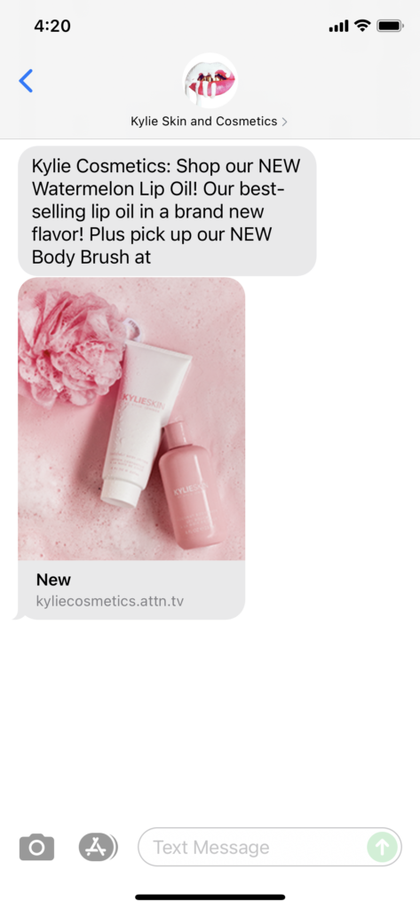 Kylie Skin and Cosmetics Text Message Marketing Example - 10.05.2021