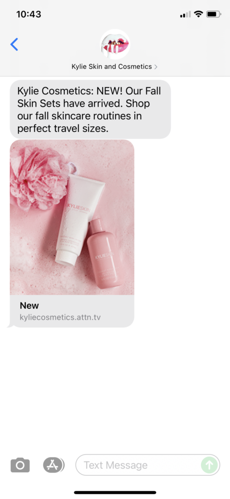 Kylie Skin and Cosmetics Text Message Marketing Example - 10.07.2021