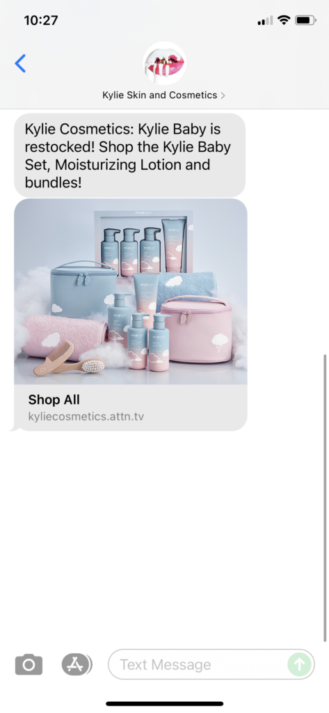Kylie Skin and Cosmetics Text Message Marketing Example - 10.08.2021
