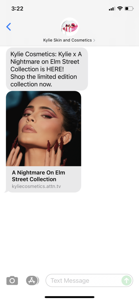 Kylie Skin and Cosmetics Text Message Marketing Example - 10.12.2021