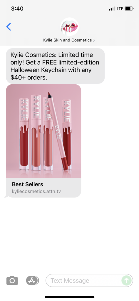 Kylie Skin and Cosmetics Text Message Marketing Example - 10.18.2021