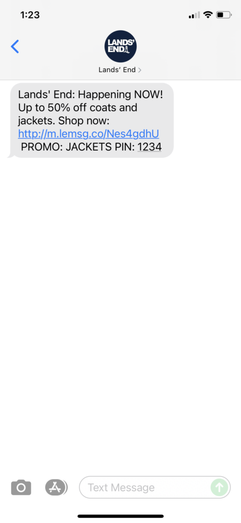 Lands' End Text Message Marketing Example - 09.30.2021