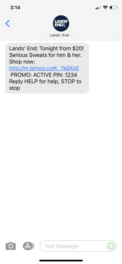 Lands' End Text Message Marketing Example - 10.13.2021