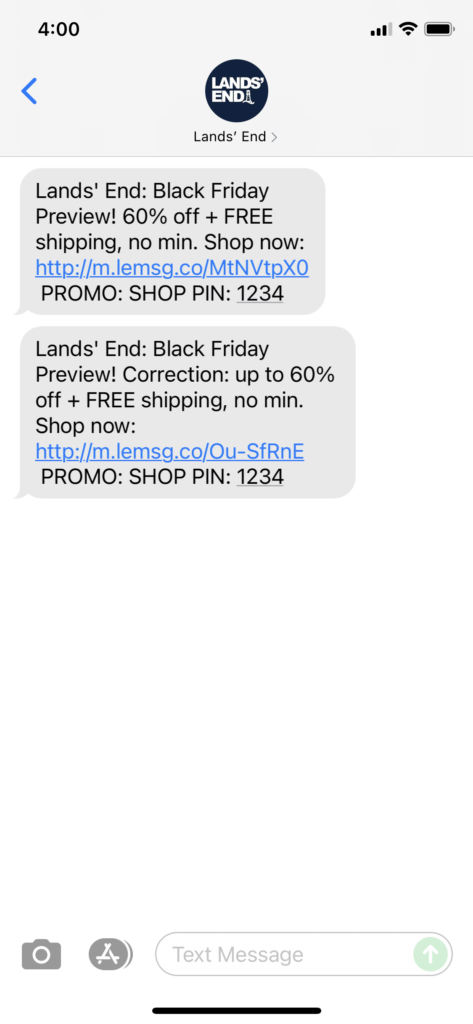Lands' End Text Message Marketing Example - 10.28.2021