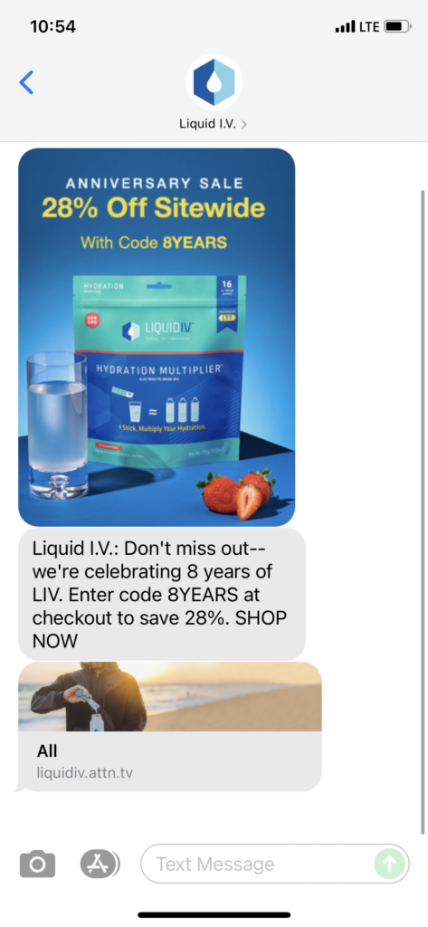 Liquid IV Text Message Marketing Example - 10.06.2021