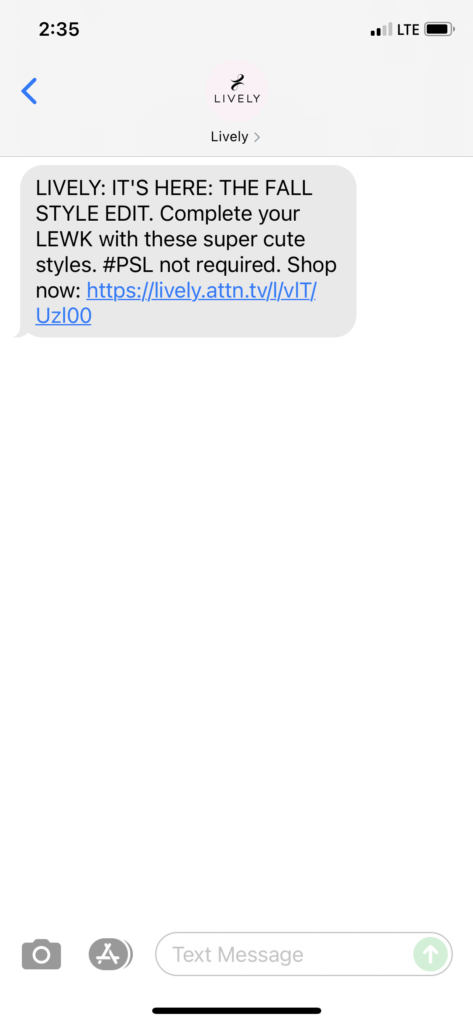 Lively Text Message Marketing Example - 10.02.2021