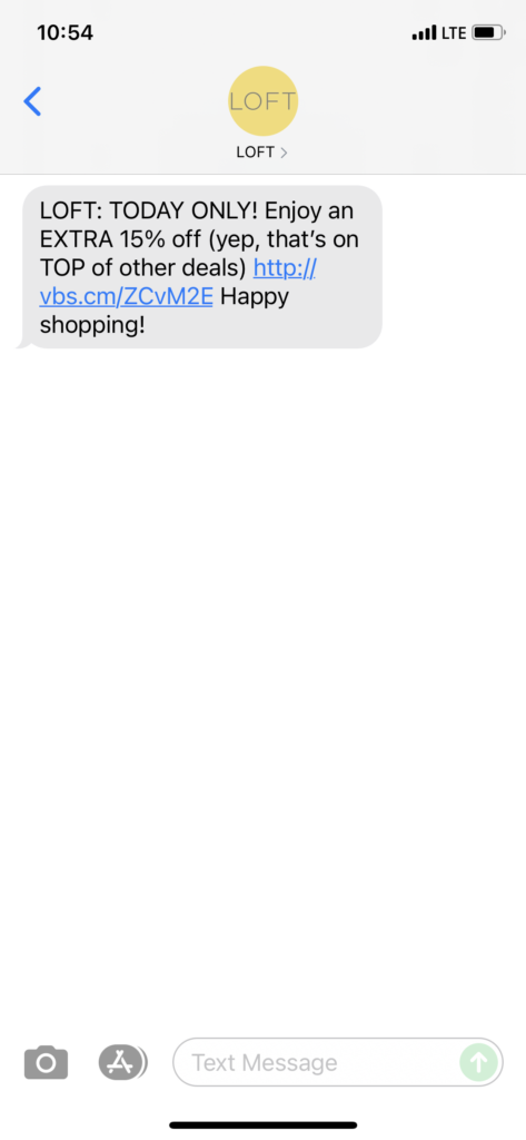 Loft Text Message Marketing Example - 10.06.2021