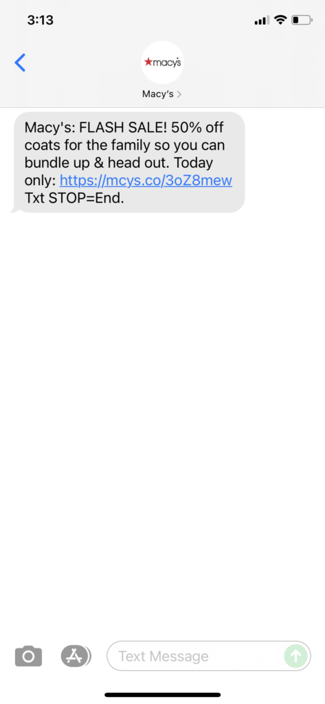 Macy's Text Message Marketing Example - 10.13.2021