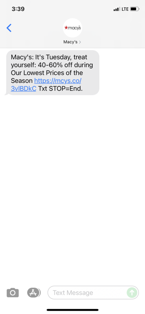 Macy's Text Message Marketing Example - 10.18.2021