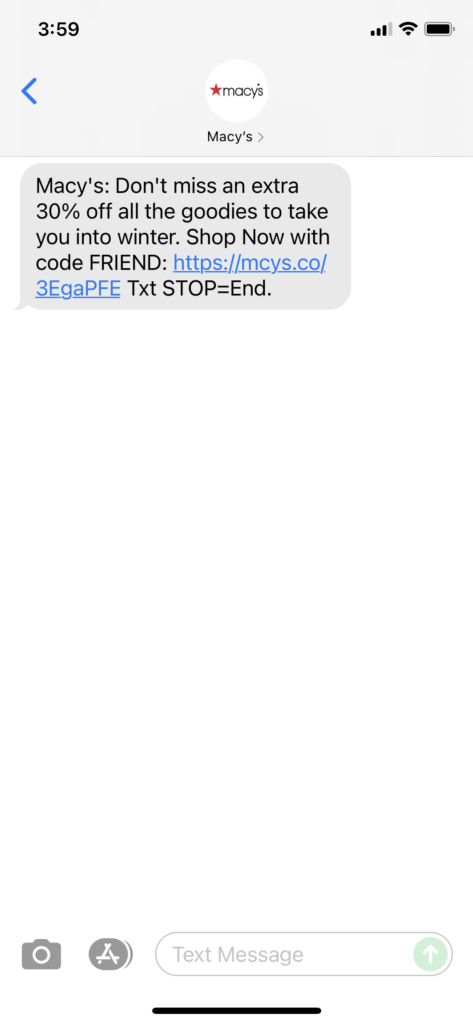 Macy's Text Message Marketing Example - 10.28.2021