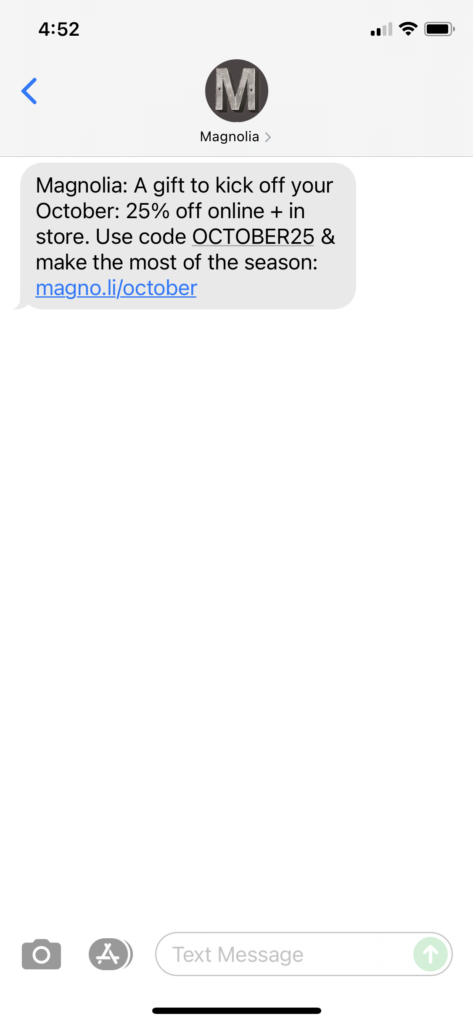 Magnolia Text Message Marketing Example - 10.04.2021