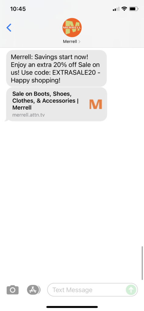 Merrell Text Message Marketing Example - 10.07.2021