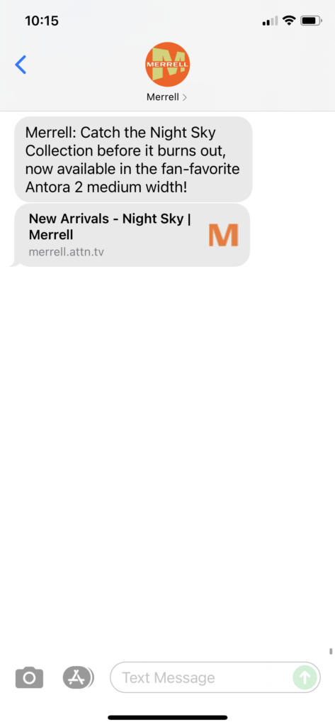 Merrell Text Message Marketing Example - 10.08.2021
