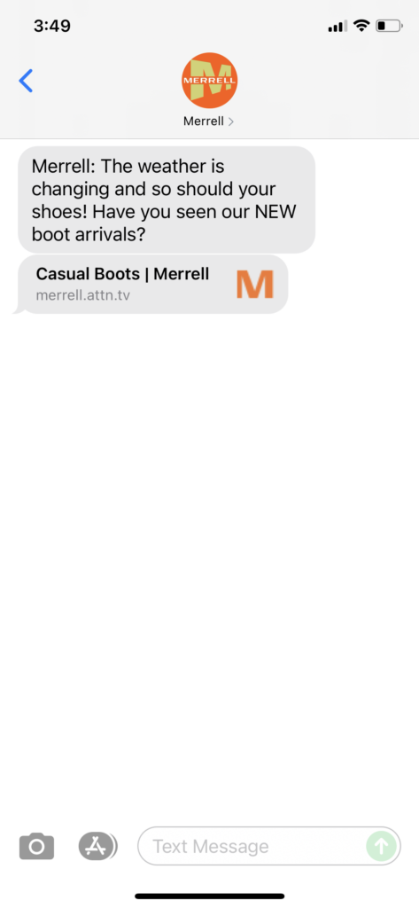 Merrell Text Message Marketing Example - 10.10.2021