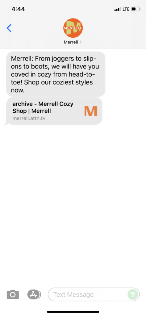 Merrell Text Message Marketing Example - 10.19.2021