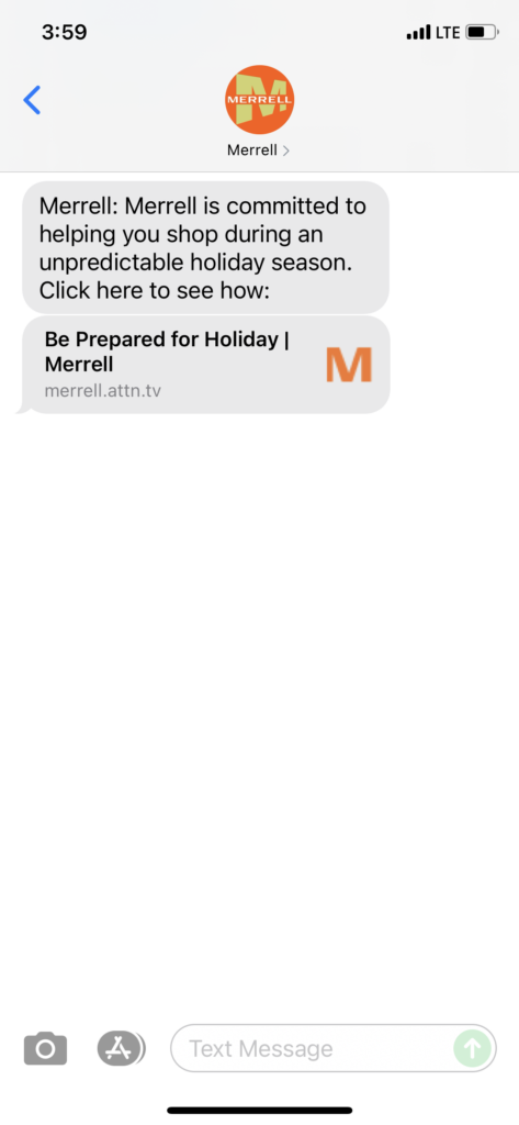 Merrell Text Message Marketing Example - 10.20.2021