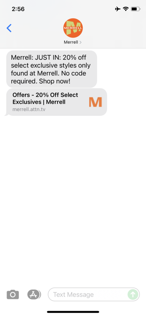 Merrell Text Message Marketing Example - 10.26.2021