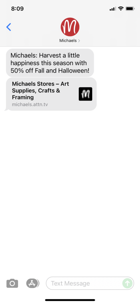 Michaels Text Message Marketing Example - 09.29.2021