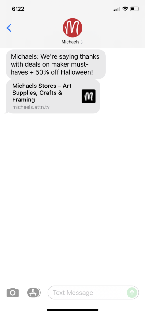 Michaels Text Message Marketing Example - 10.17.2021