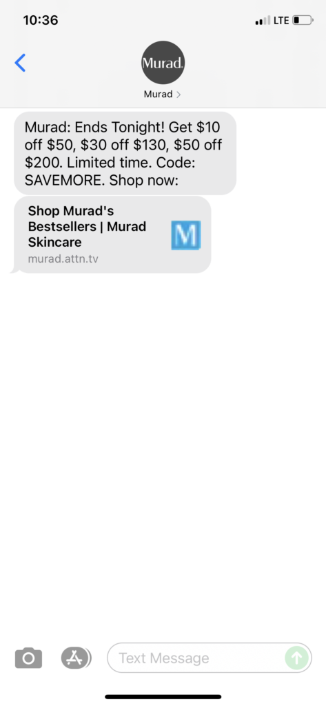 Murad Text Message Marketing Example - 10.25.2021