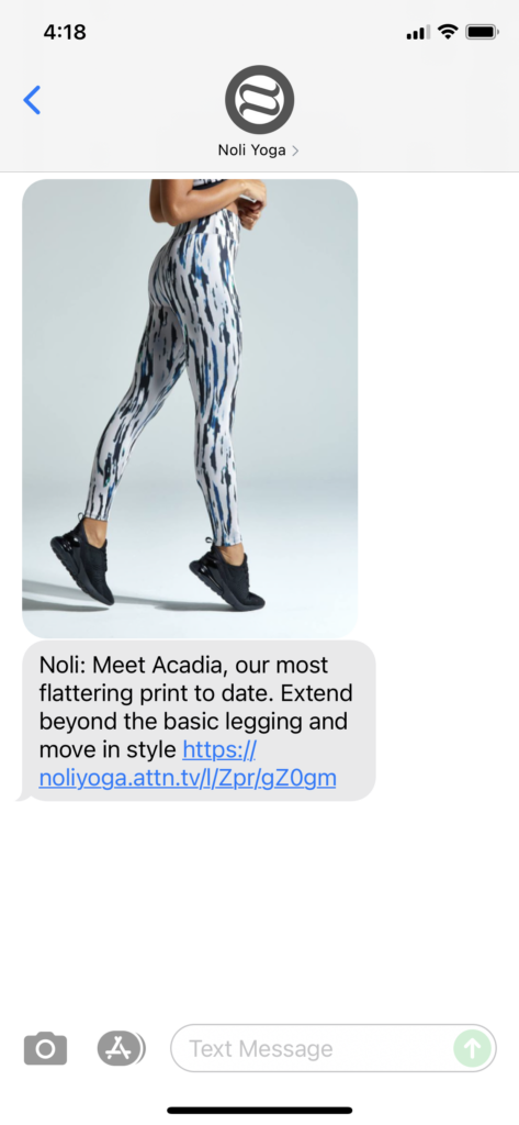 Noli Yoga Text Message Marketing Example - 10.05.2021