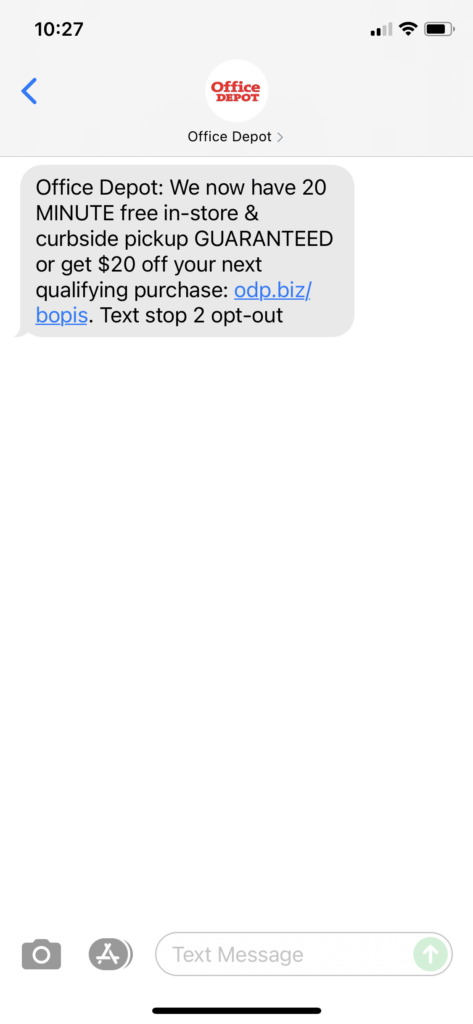 Office Depot Text Message Marketing Example - 10.07.2021
