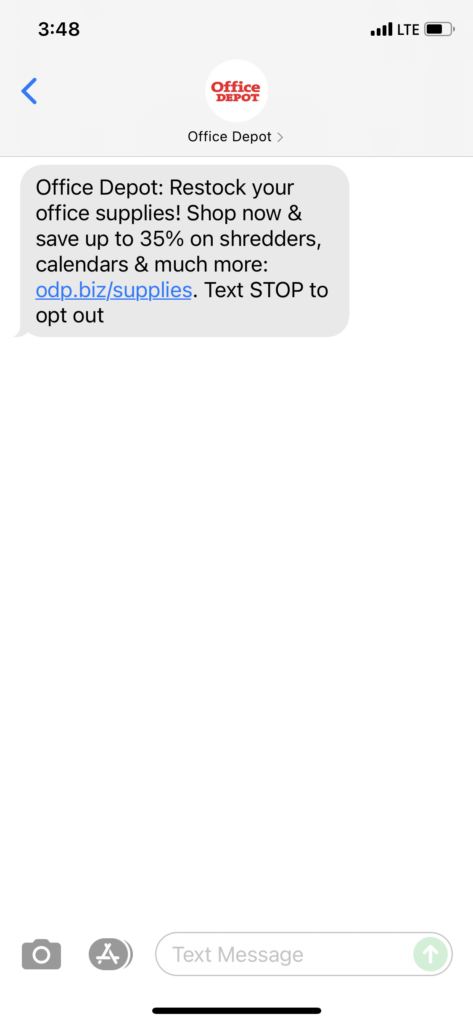 Office Depot Text Message Marketing Example - 10.21.2021