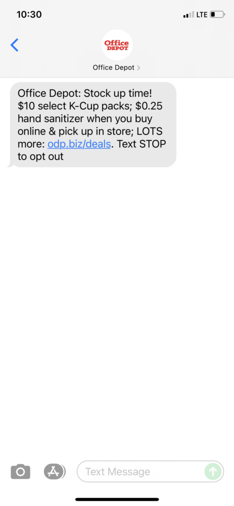 Office Depot Text Message Marketing Example - 10.26.2021