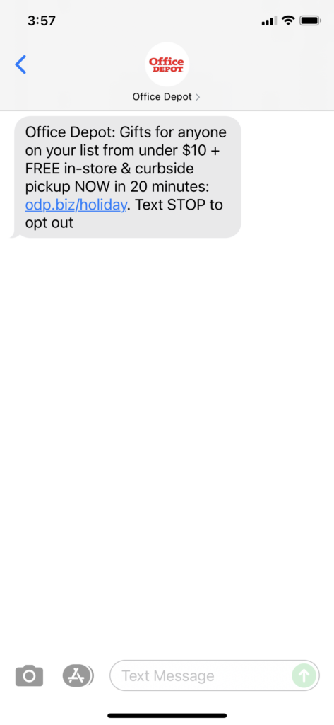Office Depot Text Message Marketing Example - 10.28.2021