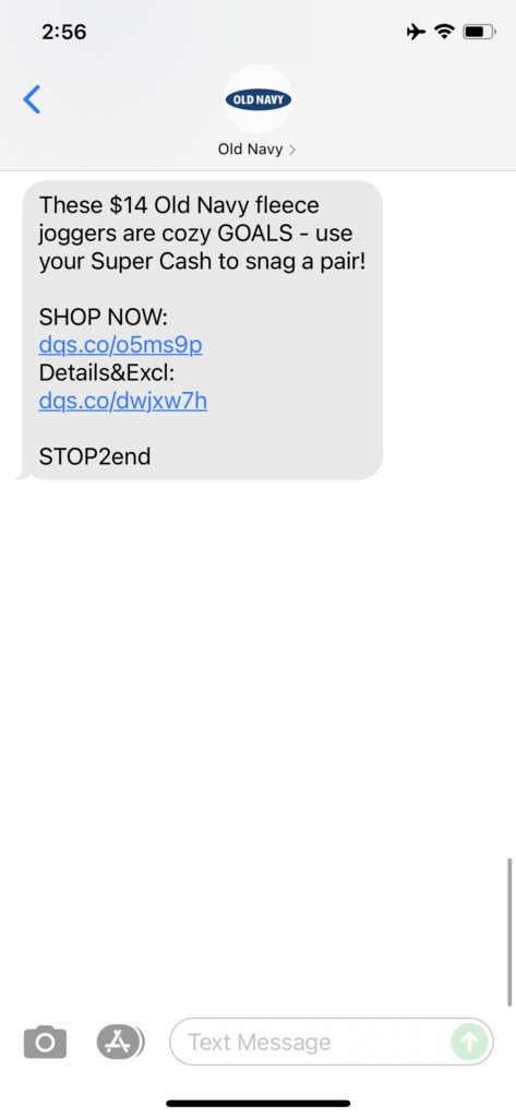 Old Navy Text Message Marketing Example - 10.26.2021