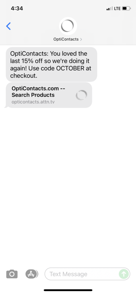 OptiContacts Text Message Marketing Example - 10.19.2021